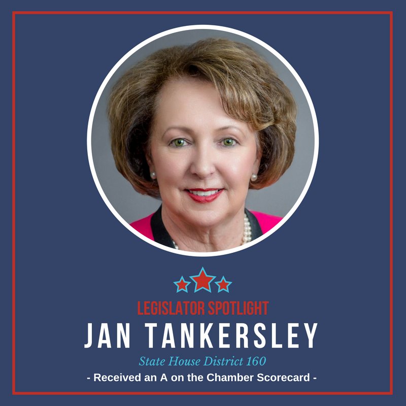GAChamber's tweet image. Our next &quot;Legislator Spotlight Series&quot; is for @Jan_Tankersley in HD 160! Jan received an A on the Chamber Scorecard this session &amp;amp; has served in the GA General Assembly over the past 8 years. We are grateful for her support! #GAChamberLegislatorSpotlight #gapol #BestforBiz
