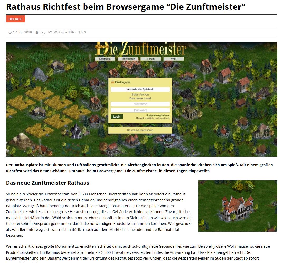 GamesUnitedDE's tweet photo. Rathaus Richtfest beim #Browsergame "Die Zunftmeister"! Zum Artikel geht es hier: https://t.co/NvGJxpwpcw #indiedev #indiegame #indiegames #IndieGameDev #gamedesign #gamedev #GermanMediaRT #mediafeedrt @DZunftmeister #gaming #onlinegaming #play #twitch #spielen #letsplay #Spiel https://t.co/USr5WzKZSH