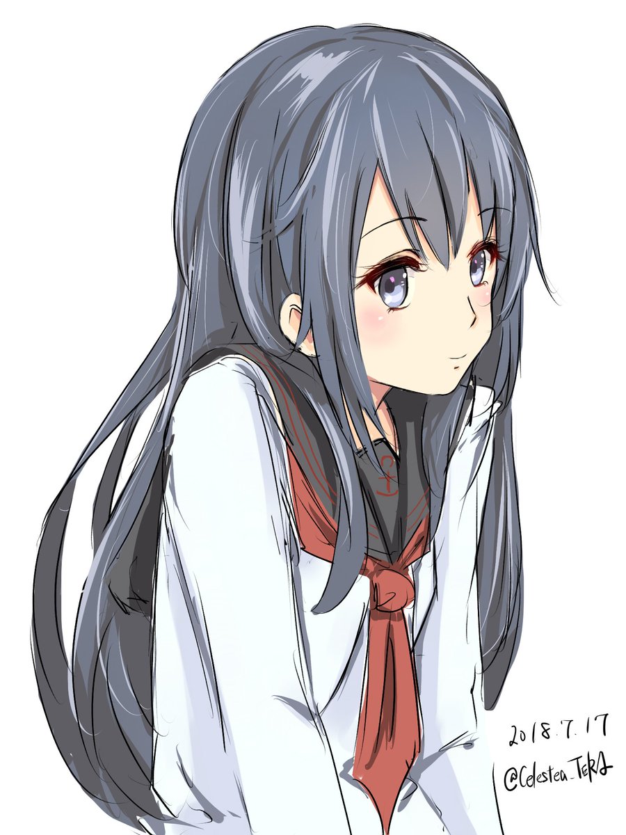 akatsuki (kancolle) 1girl solo long hair school uniform dated serafuku neckerchief  illustration images
