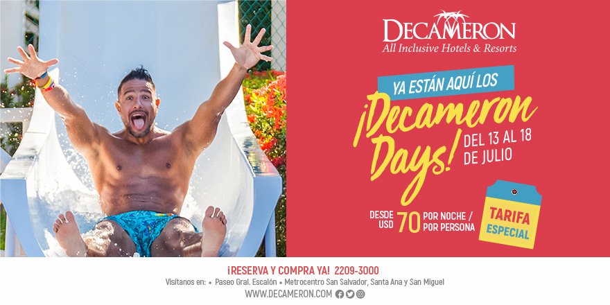 _elfaro_'s tweet photo. #PUBLICIDAD ¡Los #DecameronDays están aquí! Tienes 6 días para reservar con esta tarifa especial.
Reserva en: https://t.co/mjkAUXLtcM https://t.co/3kFONCQpXr