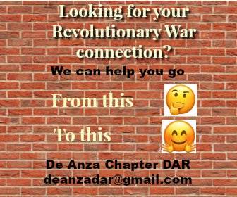 DeAnzaDAR's tweet photo. Looking for your Rev War connection? We can help! Email deanzadar@gmail.com to get started! #WorldEmojiDay #TodaysDAR #ancestry #Genealogy https://t.co/muG0jfg6CI