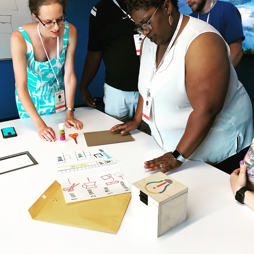 manuelherrera33's tweet photo. My Google Innovator team completing my #GoogeEI @breakoutedu box at #LAX18. Turned out so cool! 💡 #prototyping #cardboard #simplematerials https://t.co/g0DiYlql5y