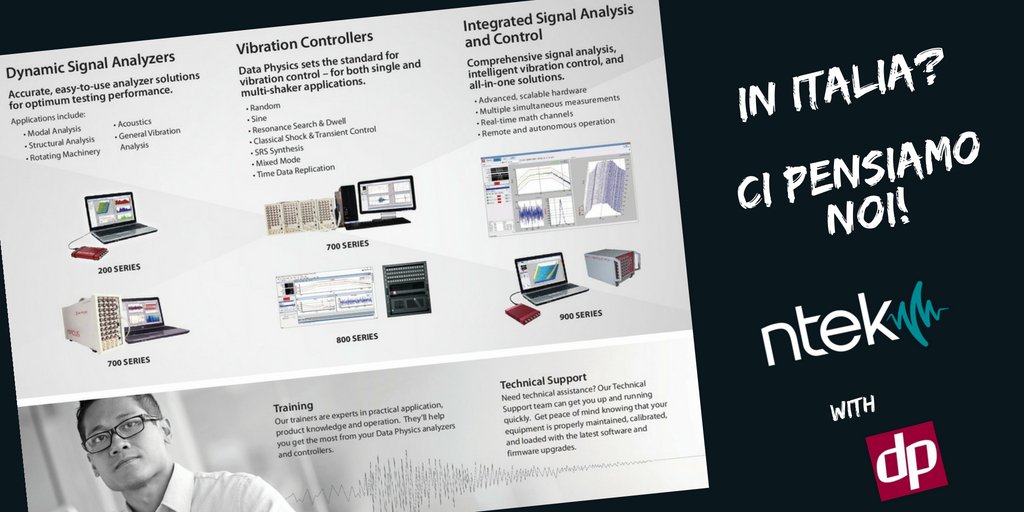 AcousticsNtek's tweet photo. In #Italia? Nessun problema! C’è #Ntek!
Siamo distributori nazionali di Data Physics.
Per maggiori informazioni visita https://t.co/Nr3yRiDWQQ
#Ntek #DataPhysics #Distributors #Italy #SignalCalc https://t.co/ciPX026dcb