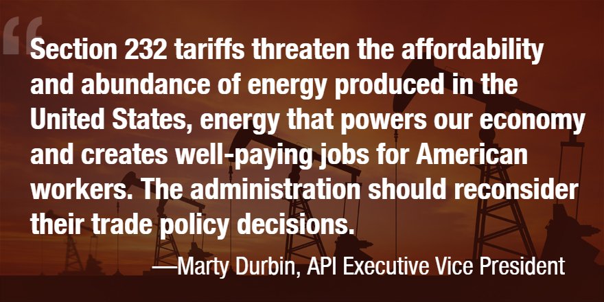 API_News's tweet image. #Steel tariff exclusion rulings harm American consumers by denying critical needs of the #naturalgas and #oil industry. bit.ly/2NSP99c
