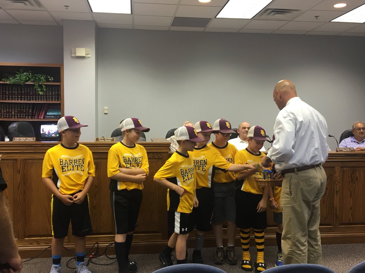 9U BC Elite being recognized at the Barren County Fiscal Court Meeting this morning! They will be representing Barren County starting Wednesday at the Ohio Valley Region Tournament in Jeffersontown, Louisville. Good luck to these gentlemen and ladies!