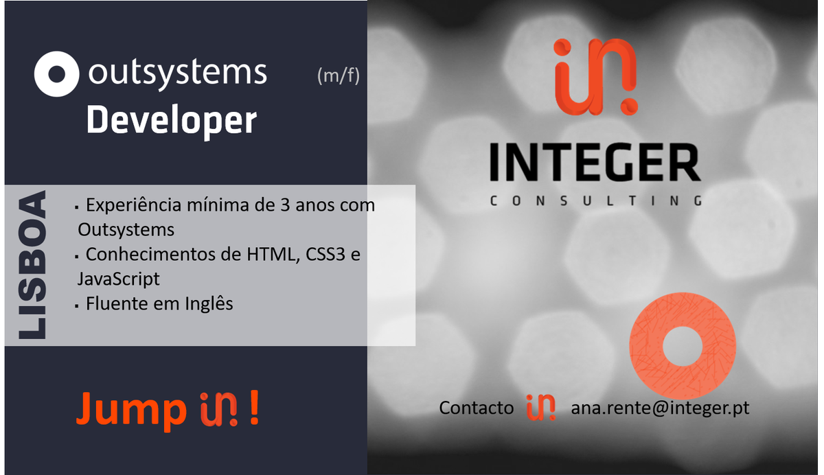 integer_consult's tweet photo. Hiring! Outsystems Developer, Lisboa, JUMP IN! ana.rente@integer.pt #integerconsulting #ITjob #hiring #Lisboa #Outsystems #Developer #Outsystemsdev #html5 #HTML #css3 #javascript #ingles @OutSystemsDev https://t.co/fNnCSX8H7M