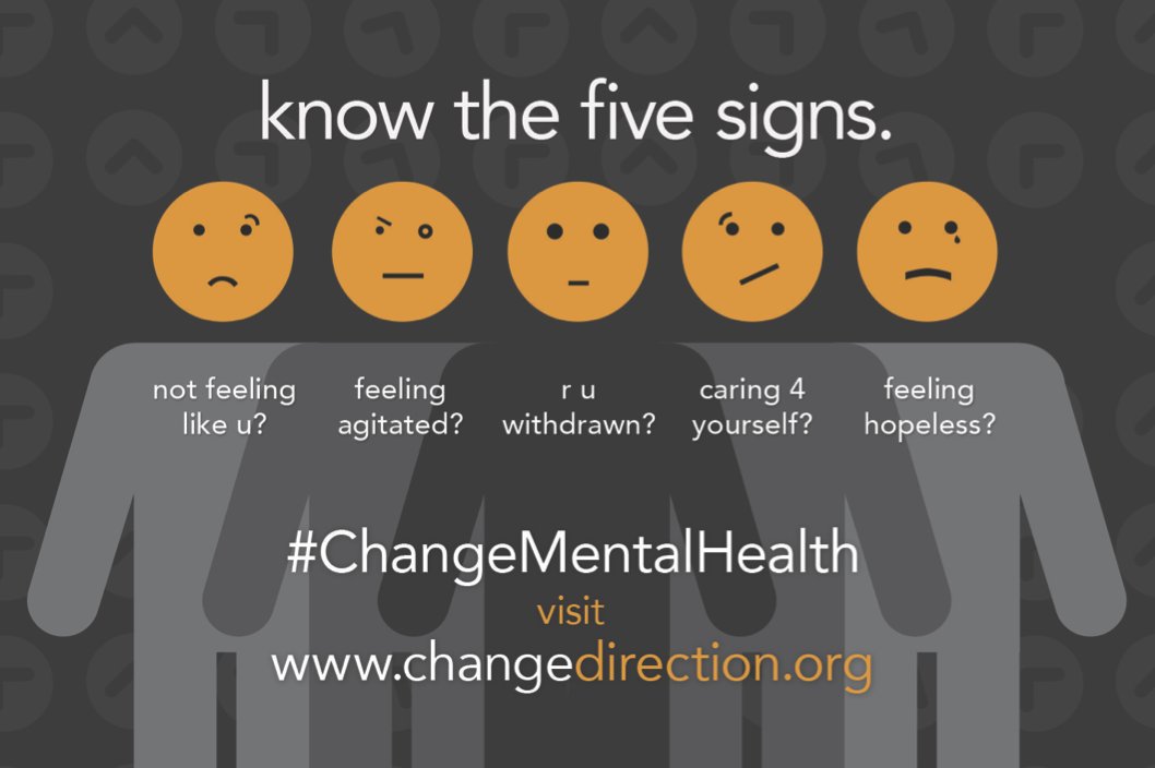 Woodruf_fur's tweet photo. Know the Five Signs is important, recognize them in others or ourselves even more. Don't underestate anything.

Made with Photo Studio.

#changementalhealth 
#changedirection 
#knowthefivesigns

#LightsForChester 💝 https://t.co/ycwi02rE79