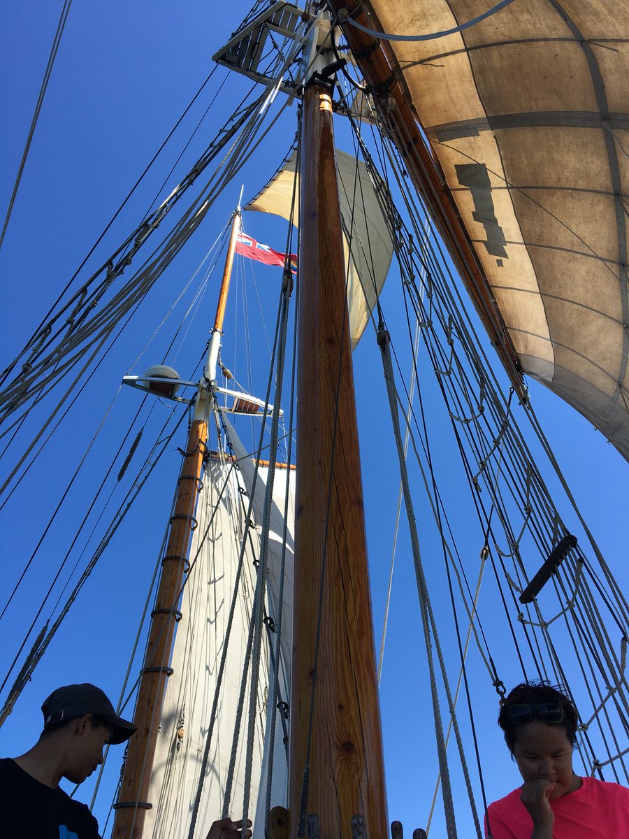 Sailing out into Prince Edward Bay from the reach. Lovely weather, Wind set to build from the WNW to 15KN this afternoon.

Observations: Wind: NW 6-10KN, Waves: Less than 1ft, Temp: 27C, Bar: 1010, Vis: Excellent. <a href="/MIHomeYGK/">🇨🇦 Make It Home YGK</a> #weather #tallship #sailing #ygk #summercamp