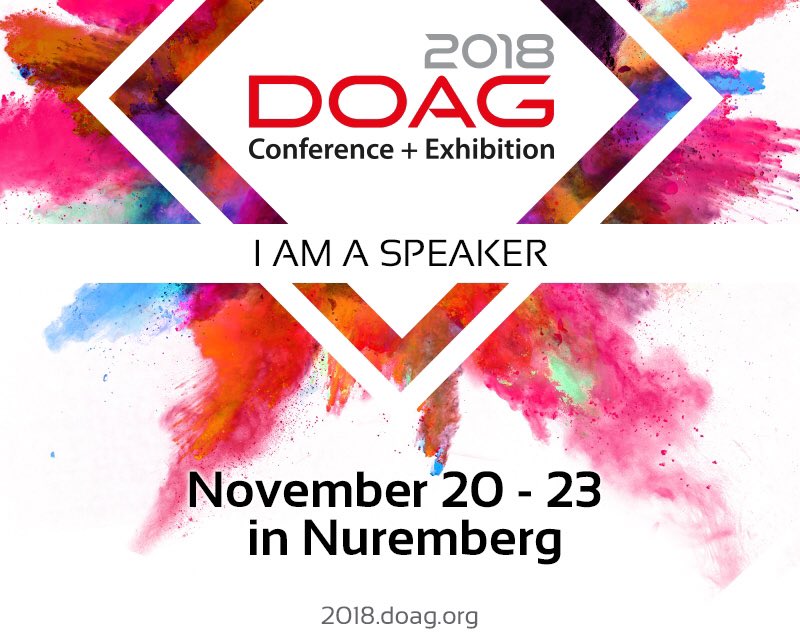 Glad to be speaking at #DOAG2018 in November! Thanks <a href="/DOAGeV/">DOAG e.V.</a>  I had to cancel the trip/talk last year due to knee injury so I am even more happy to get selected this year. See you there!