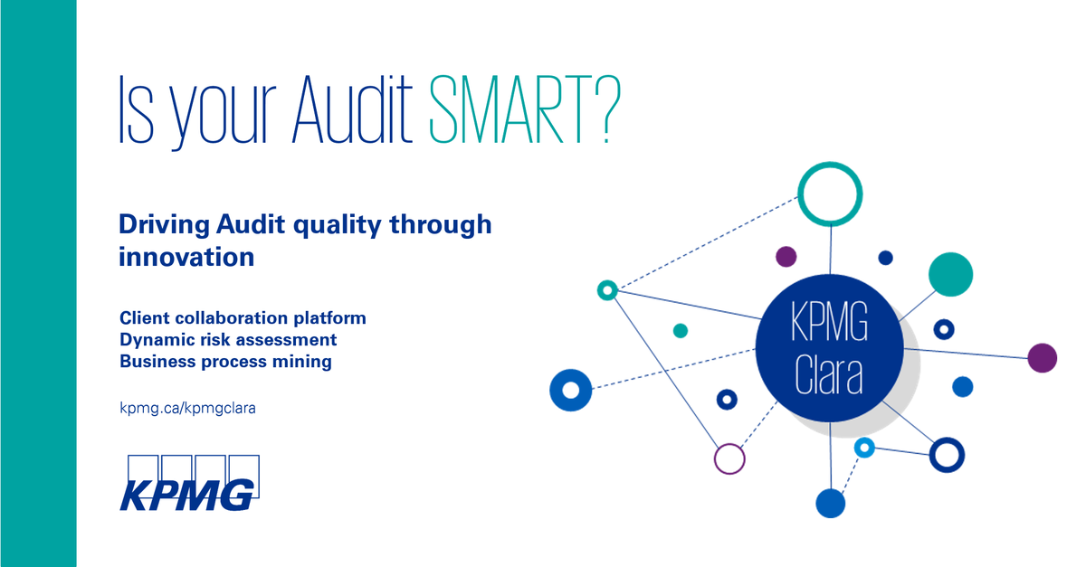 KPMG_Canada's tweet image. Is your audit smart? Meet KPMG Clara the beginning of a new era for audit. Automated, agile, intelligent and scalable. Learn more at social.kpmg/cdltl #KPMGClara #AuditInnovation #KPMGinYYC
