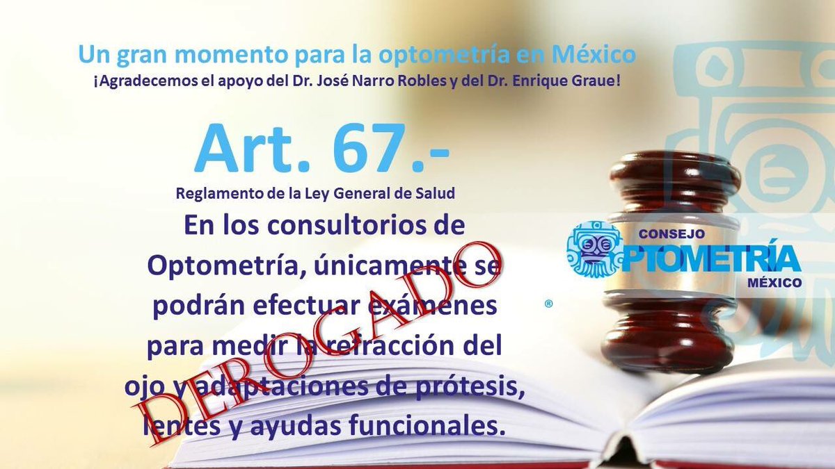 OptometriaMexic's tweet photo. Agradecemos apoyo de @JoseNarroR y @graue_  para derogación del Art.67 del Reglamento LGS materia de prestación de Serv. de Atención Médica. https://t.co/2iJNqE7yRb