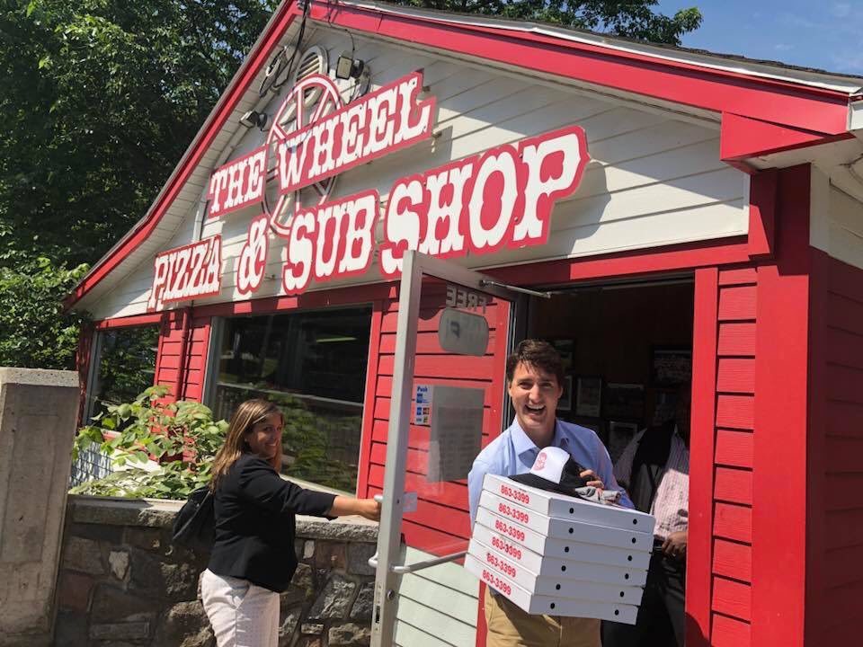 SeanFraserMP's tweet photo. After our big announcement this morning about the highway twinning, I had to take @JustinTrudeau for a celebratory slice of The Wheel Pizza in Antigonish!
Enjoy! https://t.co/kMqK5J71R0
