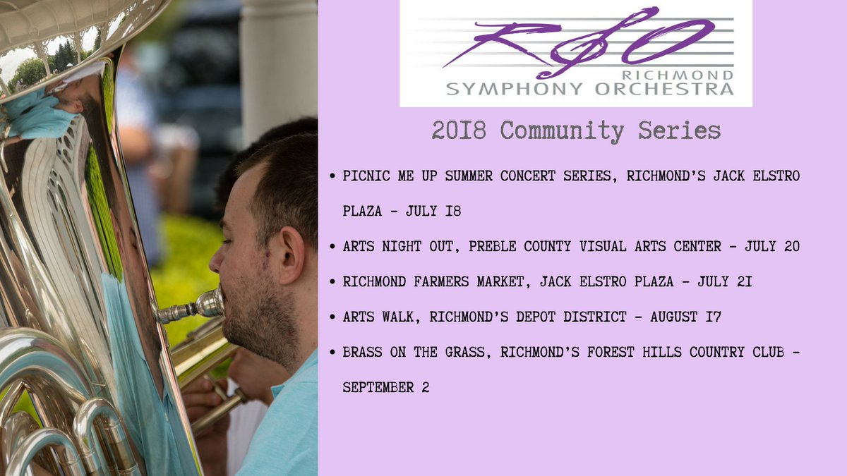 Join us tomorrow @ Jack Elstro plaza for musical entertainment. 
Visit our newly launched calendar page to learn about more events planned out for the summer. 
Link to calendar here: richmondsymphony.org/calendar/