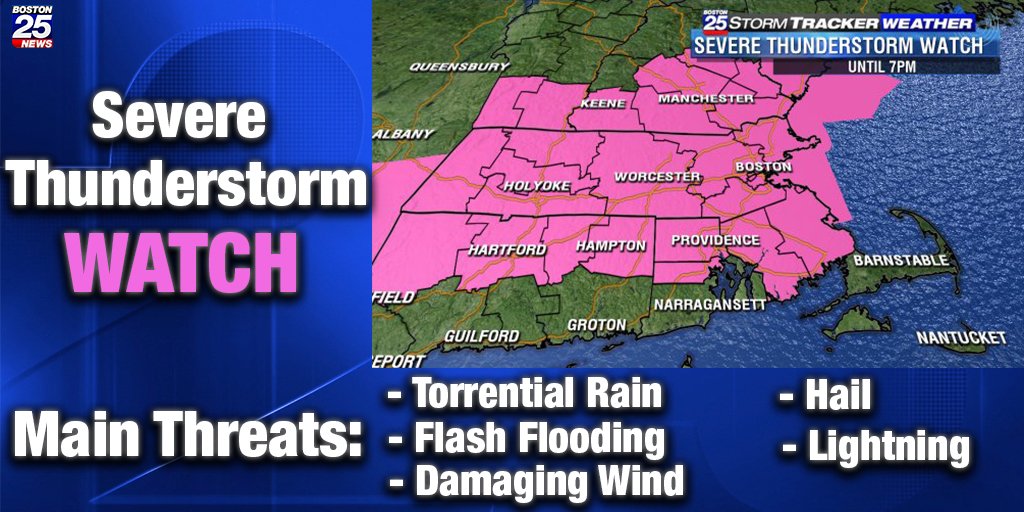 boston25's tweet photo. #SevereThunderstorm Watch has been issued for our area! Stay with #Boston25 News &amp; download our FREE app to receive important weather alerts! https://t.co/vSIPQaW8En  @ShiriSpear @JBrewerBoston25 @KevinBoston25 @sarahwroblewski @VickiBoston25 https://t.co/uHWsynCQ8Z