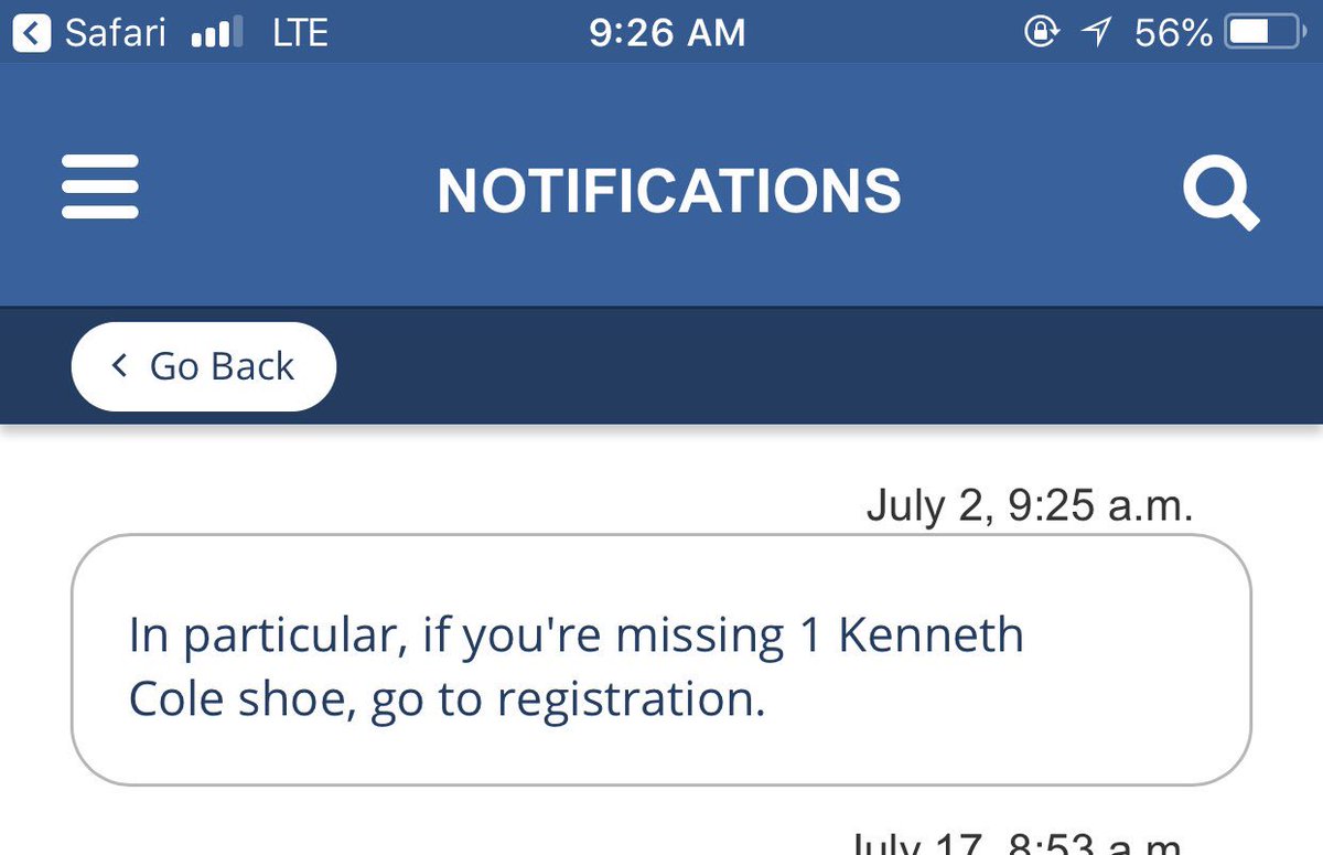 SunnyCeron's tweet photo. @ASCAtweets app notification regarding claiming lost &amp; found items at the registration desk specifically if you lost a shoe is everything to me this morning 😂 #asca18 https://t.co/84e0aBvEBL