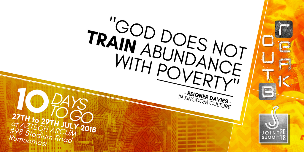 mouldbreaklive's tweet photo. "God does not train abundance with poverty."
It's 10 Days to Joint Summit 2018.
#JS2018
#JSoutbreak
#JointSummit2018 https://t.co/FesYQ5ijbH