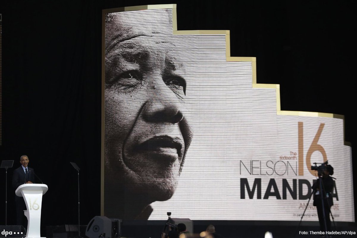 dpa's tweet photo. Der einst von Nelson Mandela angeführte Kampf gegen die Diskriminierung von Menschen anderer Hautfarbe muss nach Ansicht des früheren US-Präsidenten Obama in Zeiten des zunehmenden Populismus entschiedener denn je geführt werden https://t.co/8wApqZUSvM via @fnp_zeitung (him) https://t.co/XLGWspwCkK