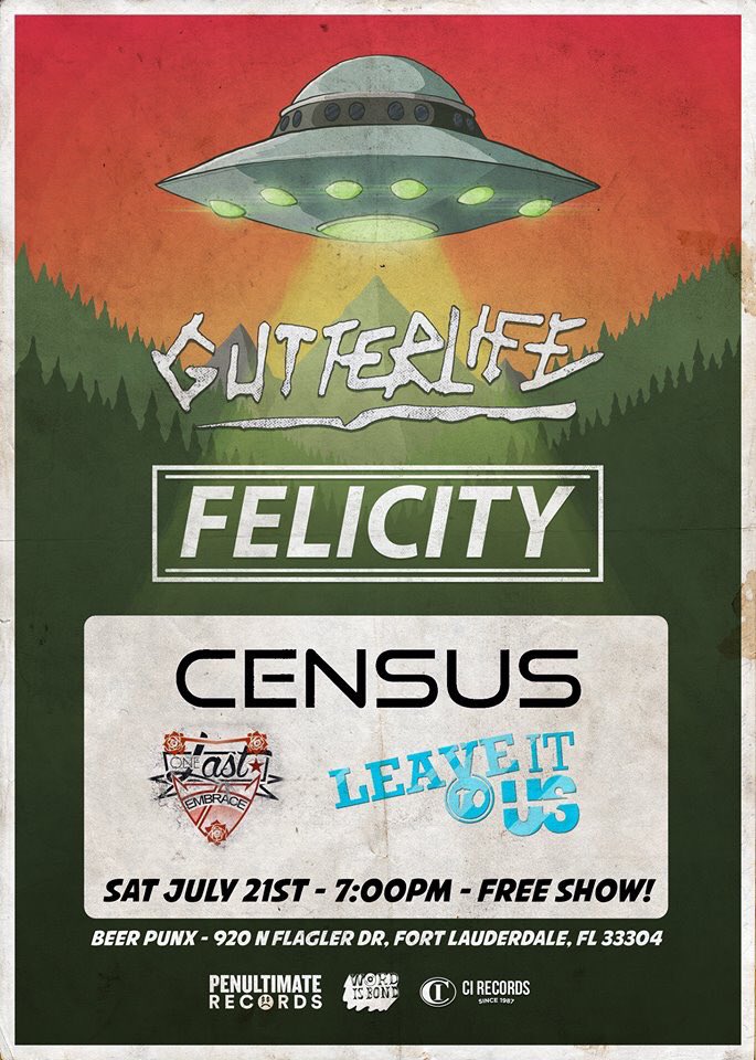 OneLastEmbrace's tweet photo. This Saturday we’ll be playing a free show in Ft. Lauderdale with @WeAreFelicity, @GutterLIFEpunk and @LeaveItToUsBand! Don’t miss out 🙌 https://t.co/u7qTNSI1Tl