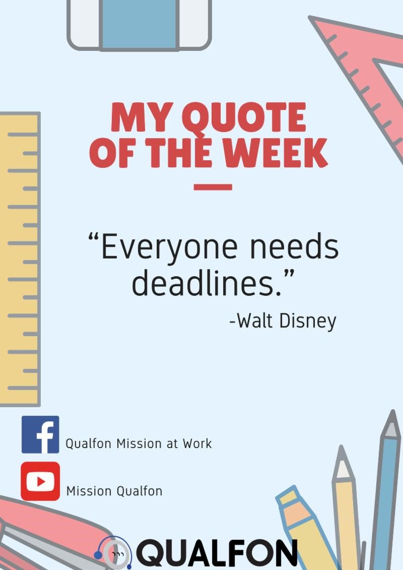 QualfonFTC's tweet photo. #quoteoftheweek #makegoals #createyourowndeadlines #Qualfon #communicationatwork https://t.co/F9PSQ3Jqs2