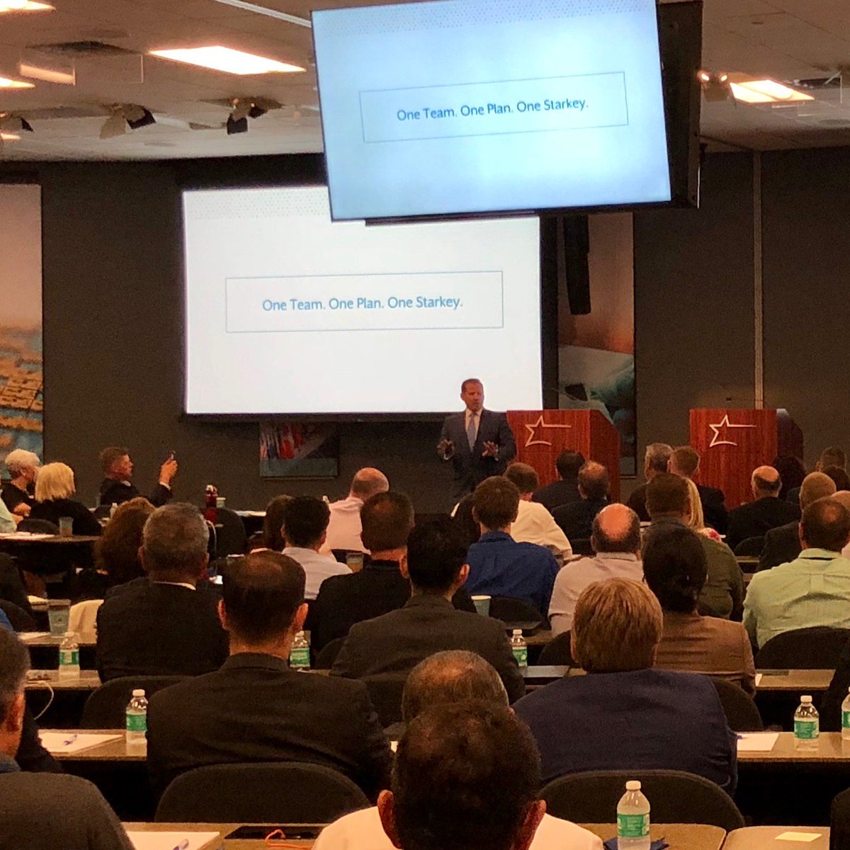 BrandonSawalich's tweet photo. The #StarkeyTeamSummit kicked off today! @StarkeyHearing leaders from around the world are in town this week to work together to set the direction of our company as we continue to innovate the hearing industry. One Team. One Plan. One #Starkey. https://t.co/JUHYVydmx4