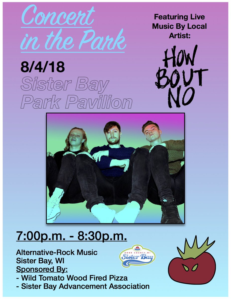HowBoutNoBand's tweet photo. SHOW ANNOUNCEMENT! Sister Bay, WI! August 4th, 7PM! https://t.co/Ajz9jV2FyO