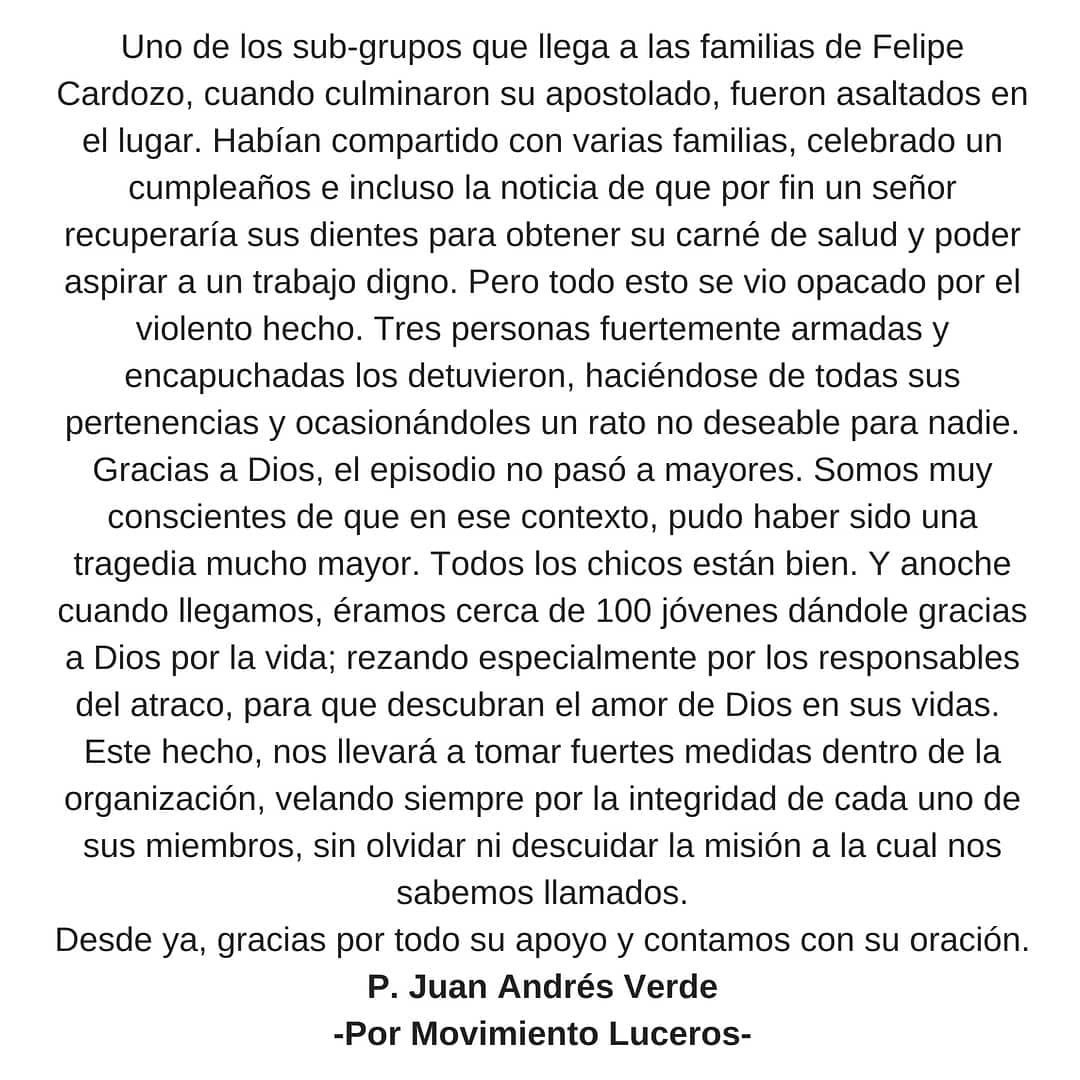 Comunicado oficial del Movimiento Luceros sobre lo sucedido ayer en Felipe Cardozo, uno de los recorridos que sale desde Carrasco.