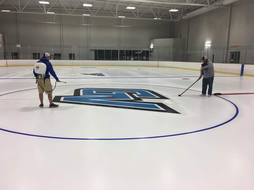 If you haven't seen the pictures on IG or FB yet here they you go! The new ice is in and our East rink is up and running again. The first night of ice was Sunday night for league games. #summertimeattherink #paintingtherink
