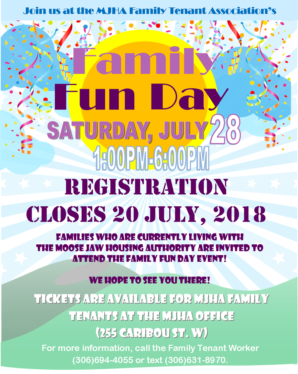 Hey MJHA Family Tenants! Registration for the Family Fun Day closes on Friday, 20 July, 2018. If you're a Family Tenant of the MJHA and haven't already registered, now's the time!