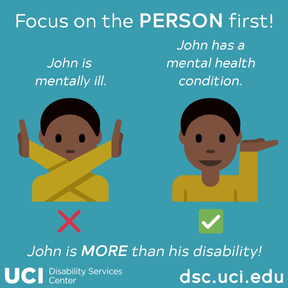 dscuci's tweet photo. Remember to use "Person-First" etiquette when referring or speaking to someone who bears a disability!
John should not be defined by his disability. He is much more than that!
#ZotAbility #UCIDSC #PersonFirst #DisabilityEtiquette #DisabilityAwareness #UCIrvine https://t.co/XSI2TwouCD