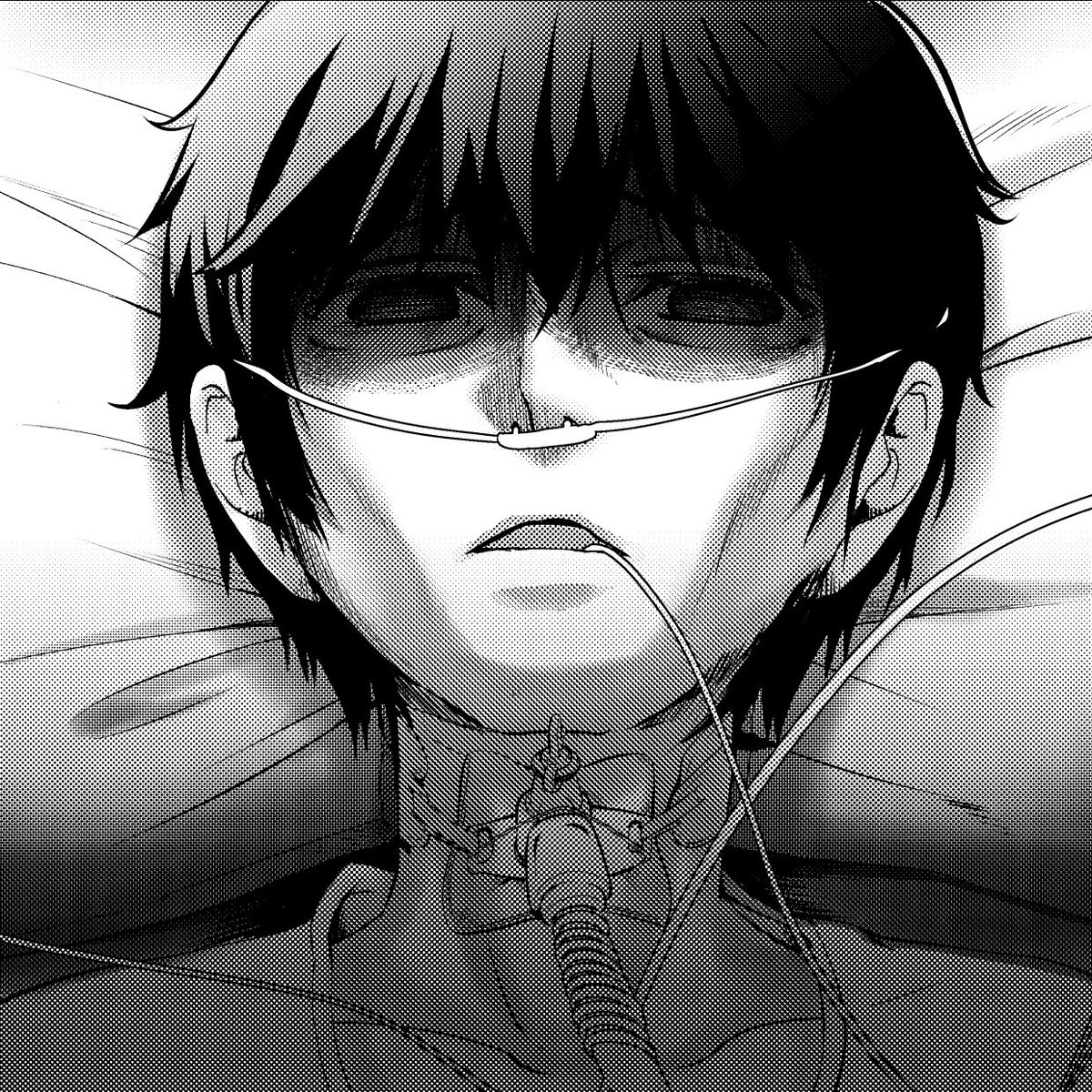 第１話の臨終シーンで自発呼吸できないほうがリアルかなと気管切開タイプの人工呼吸器を最初描いていたけど、生々し過ぎるのと口元を隠す方が演出として良いかと思い直し修正。
死を描くというのはやっぱり難しいな。