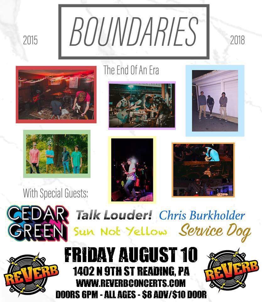 boundariespa's tweet photo. Hello. We are excited to announce the details about our final show, which will be held at @reverbconcertvenue ! All of the info will be at the link in our bio. We can wait to see you one last time.  Watson, Jablaze, Stephen, Jimmy, and Sam. https://t.co/AGqzIVIbGt