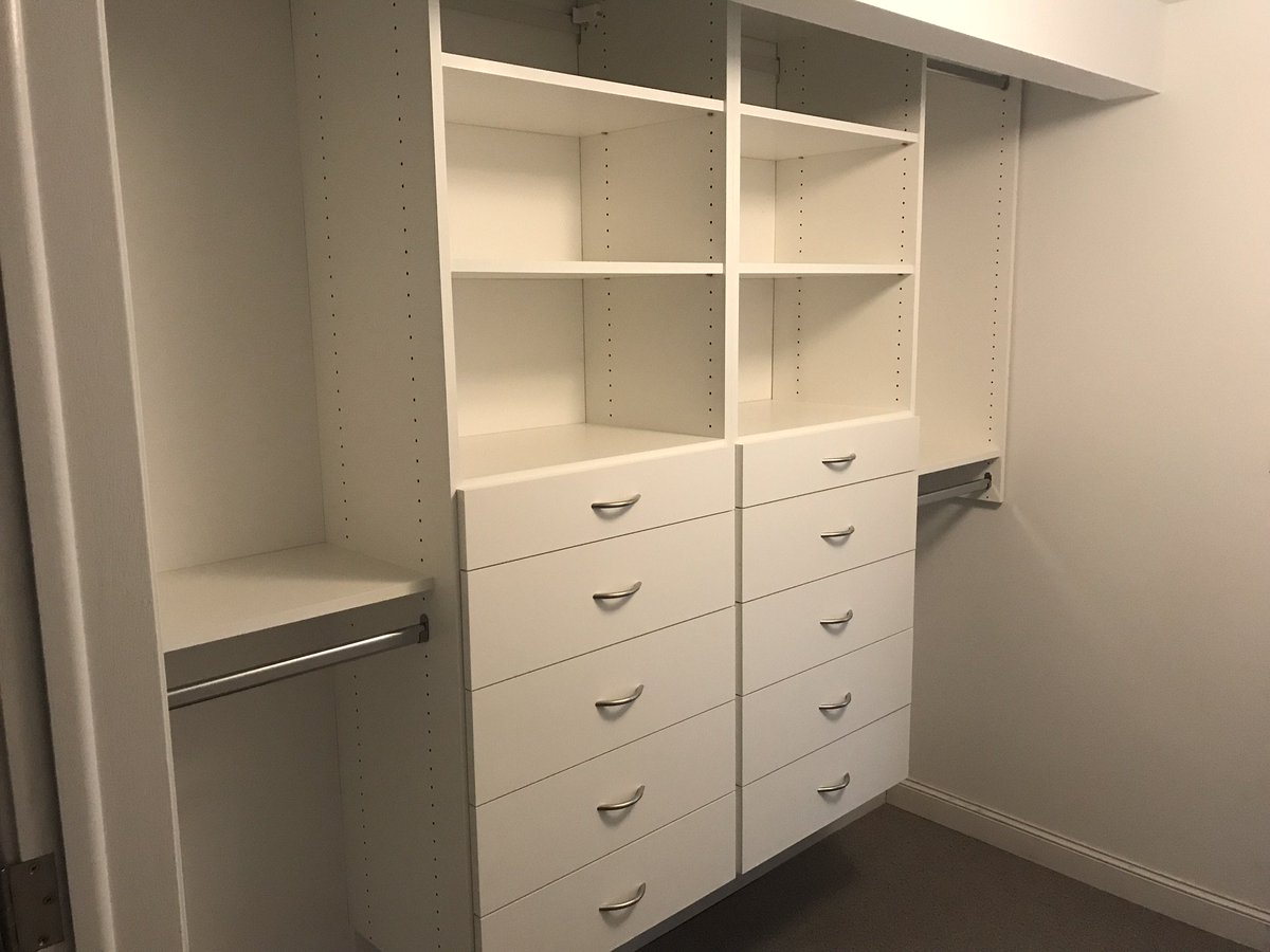 ClosetsForLife's tweet photo. Why should walk-in closets have all the fun? We installed two reach-in closet systems last week in classic white. Beautifully organized! #closetsystem #reachincloset https://t.co/qVzG27lLCH