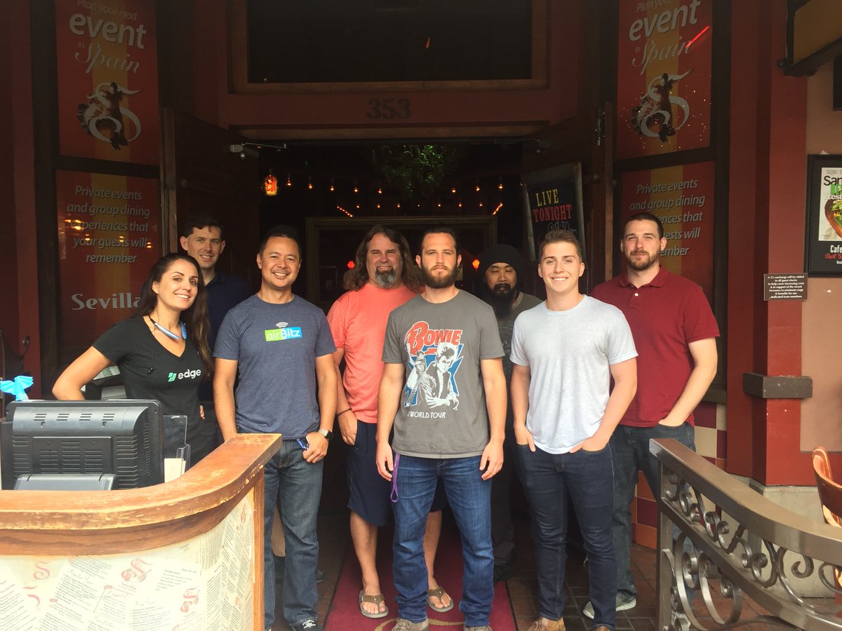 PayneFullHuman's tweet photo. Team @EdgeSecure enjoying @cafesevillasd before #comiccon hits the street tomorrow  #sandiego #gaslamp #tapas    @paullinator @s_tec @brettmaverick_ @rjrs2k @peterjohnobrien @peach_bits @PayneFullHuman   #NoIinTEAM #lunchadventures #edgesec #ConanCon #buybitcoin #btc https://t.co/kYbpZn5Cle