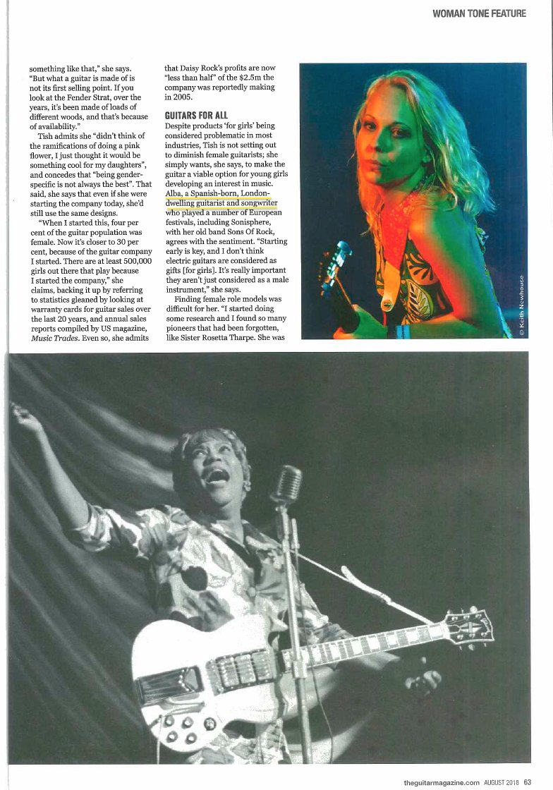musicbyalba's tweet image. I am very proud to appear on #WomanTone feature of @guitarmagazine. It's amazing to see my name on the same pages as guitar heroines like #SisterRosettaTharpe and @Orianthi. Many thanks to @theadegallier for writing this brilliant article! :) Grab your copy!