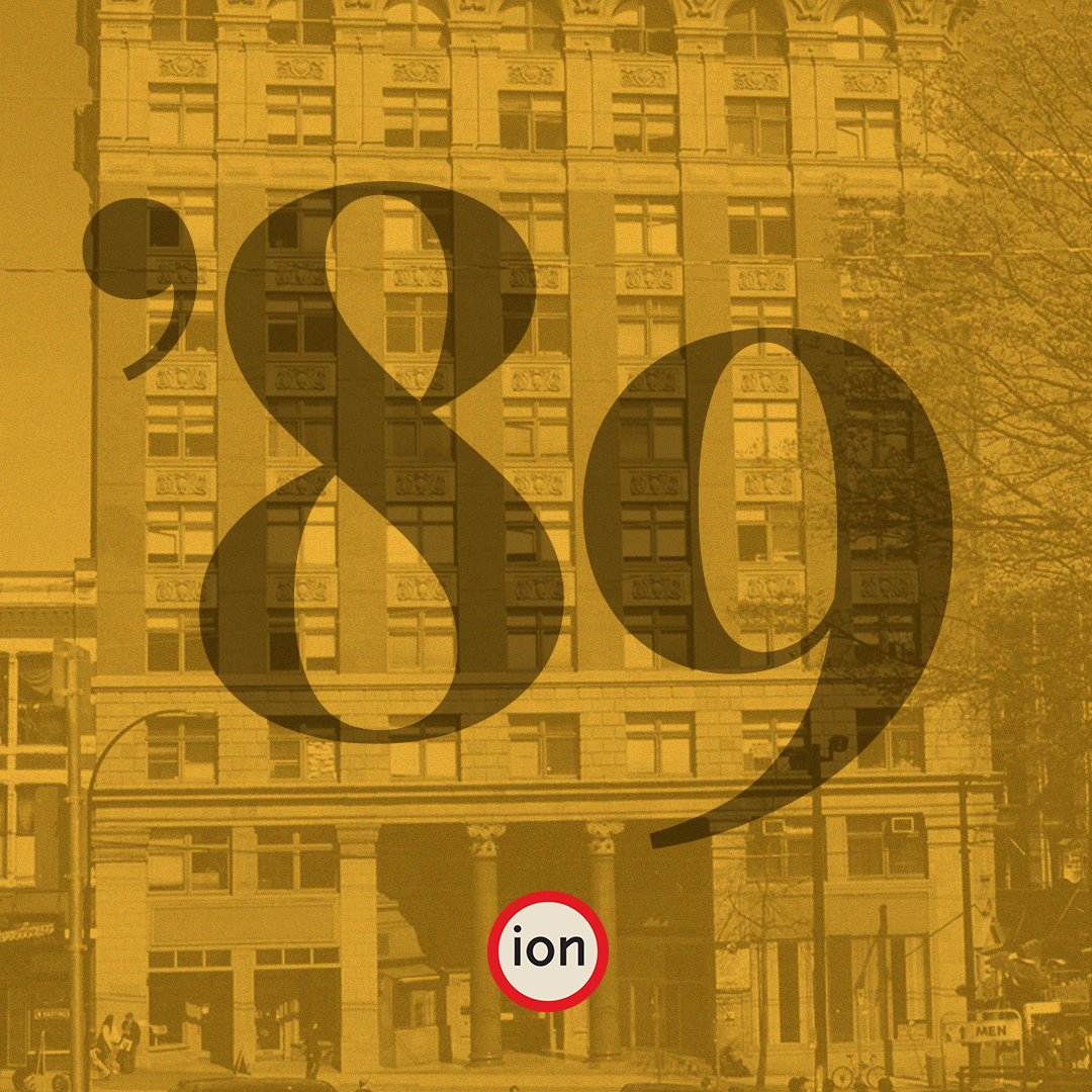 September 1989, Ion moves to the main floor of the Dominion Building at 217 West Hastings Street — second studio renovation. #ionturns30