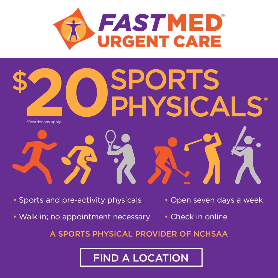NCHSAA (@nchsaa) on Twitter photo Since it's a dead period there is plenty of time to get your sports physical before the start of fall sports tryouts and practice! If you can't make it to your primary care doctor, our partner <a href="/FastMedClinics/">FastMed Urgent Care</a> has sports physicals! #NCHSAA bit.ly/2Cdkr4U Since it's a dead period there is plenty of time to get your sports physical before the start of fall sports tryouts and practice! If you can't make it to your primary care doctor, our partner <a href="/FastMedClinics/">FastMed Urgent Care</a> has sports physicals! #NCHSAA bit.ly/2Cdkr4U