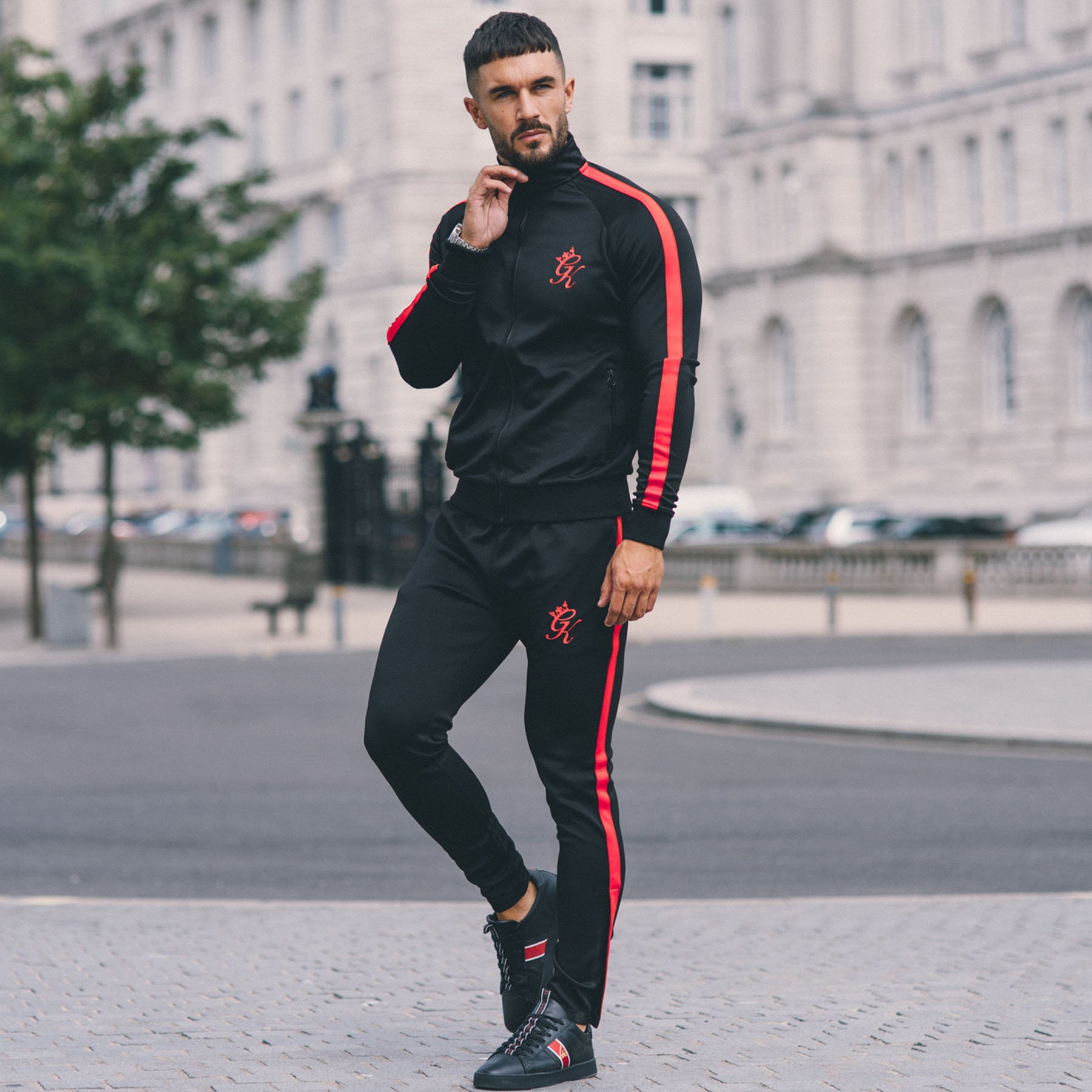 Red Poly Funnel Neck Tracksuit. Tap to
