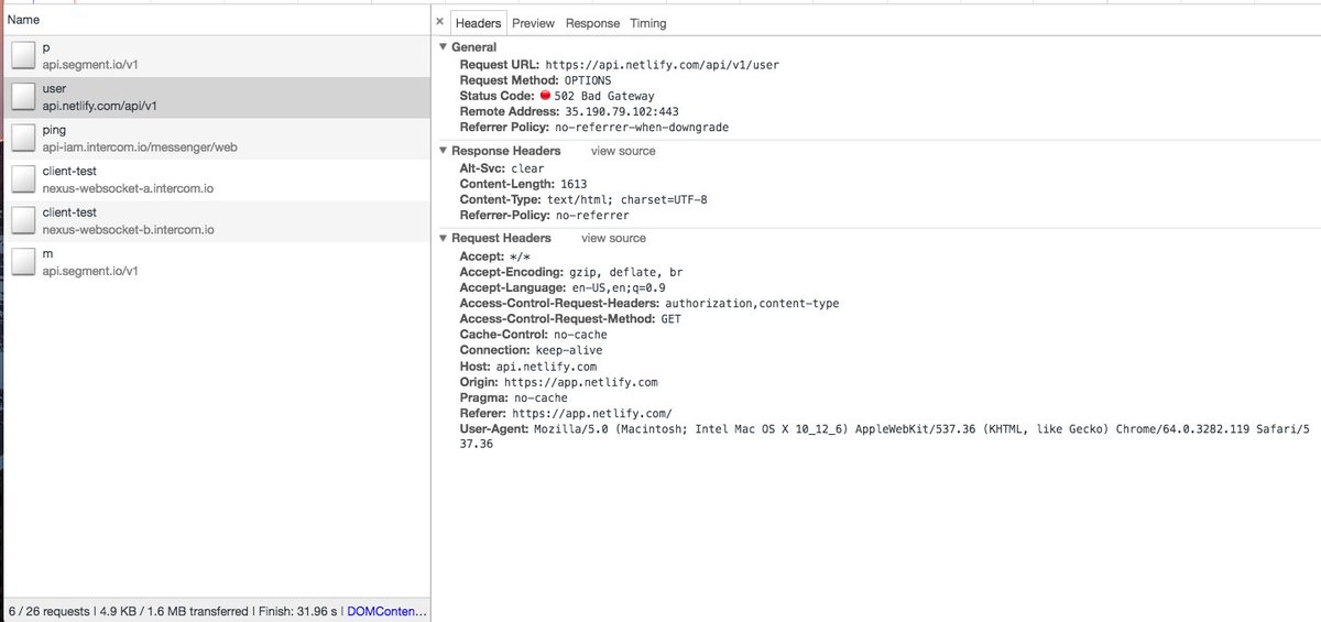 Scruby_Doo's tweet photo. @netlifystatus Glad to see y'all are aware. Just recently have been getting consistent 502 errors when attempting to log in, saying that no Access-Control-Allow-Origin header is present. See attached screenshot for details. Hope this helps. https://t.co/KfpiDcd4Cz