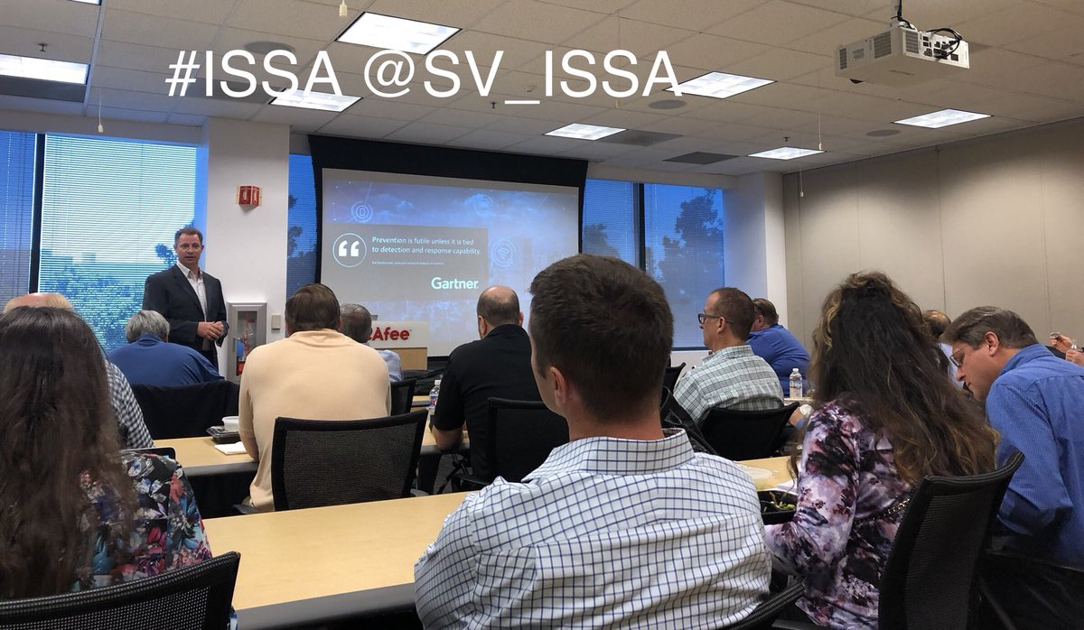idjohn's tweet photo. Full room for @SV_ISSA Silicon Valley ISSA Chapter meeting today. Thanks to @McAfee for hosting us and @eSentire for sponsoring the talk on minimizing time from breach to response https://t.co/4iIGQahYLN #ISSA @ISSAINTL https://t.co/OdPgYhas5r