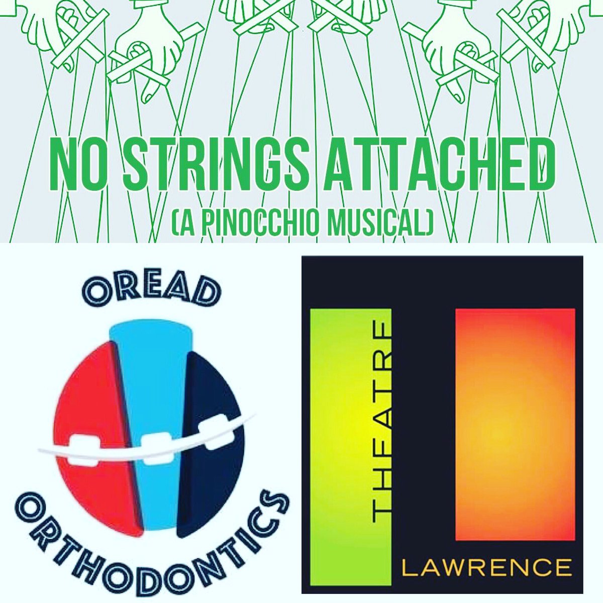 OreadOrtho's tweet image. 🎬TICKET GIVEAWAY🎬
Oread Orthodontics is teaming up with Theatre Lawrence and sponsoring the upcoming youth production of: No Strings Attached (A Pinocchio Musical)
We are giving away 2 tickets!!!
If you are interested in these tickets be the 1st to comment on our FACEBOOK PAGE!