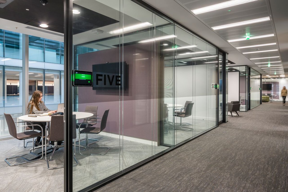 We include meeting room booking systems in our designs where possible to make your work life easier. Know when each room is in use and book rooms before your assosiates arrive - no more rushed searches for a free room before that important meeting. #meetingroom #officelife