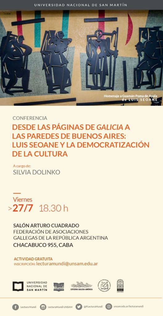 arteidaes's tweet photo. #conferencia
El viernes 27 de julio a las 18.30hs, la directora y profesora de la Maestría en Historia del Arte Argentino y Latinoamericano dictará una conferencia sobre la obra de Luis Seoane.
Les esperamos! @idaesoficial @unsamoficial @PLecturaMundi https://t.co/7lTGR5W2XZ