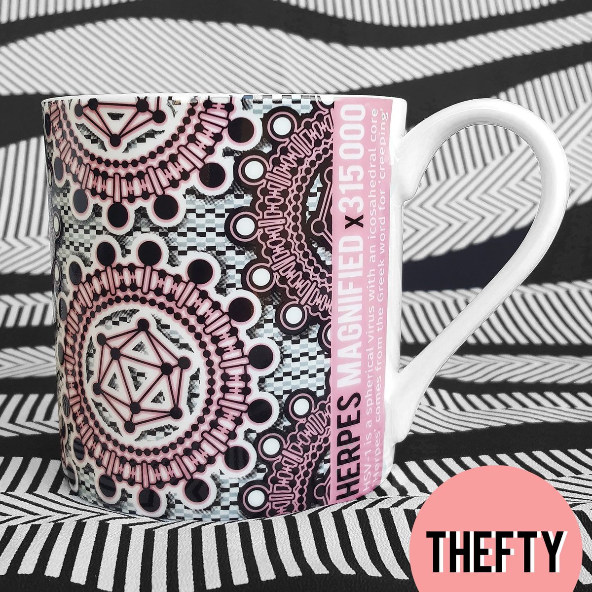 thefty's tweet photo. Friends! The shop is restocked and ready for you! All 6 #Retroviral #SCIMUG designs are available on Folksy, with our Etsy reopening asap. This one is the #Herpes design. As ever, we donate 5p from every mug sale towards research at the @lshtm! https://t.co/3FxpZ2JlDP https://t.co/qHZllsMjzK
