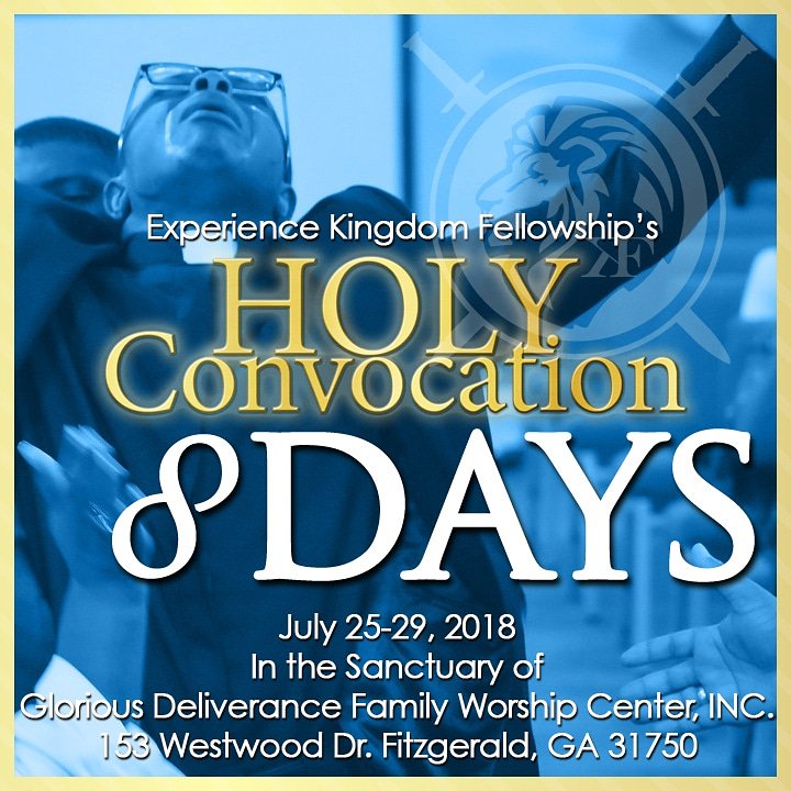 MKF2K18's tweet photo. 8 days until Kingdom Fellowship's 2018 Holy Convocation!! #GloriousDeliverance #ANewandLivingWay #5days3nights https://t.co/EJrxa3BPjK