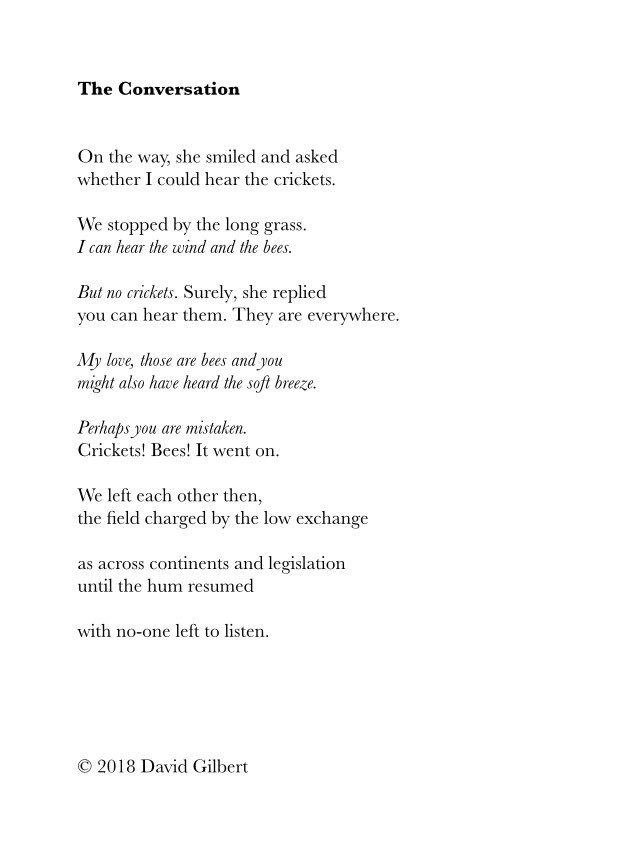 DGPoet's tweet photo. New #poetry - The Conversation 

@kookyK8 @buckinghamh @wallington21 @cazij @RivkahMiar @annielaverty @chrishattoncedr @Bethlem_Gallery @samcurtisart @palmerandhall @dippinginmytoes @kempspace @thisfionaweir @bellastarling @AlfredGillham @allyc375 @bethhopkinsart
#poetrycommunity https://t.co/fZv4YlaniS