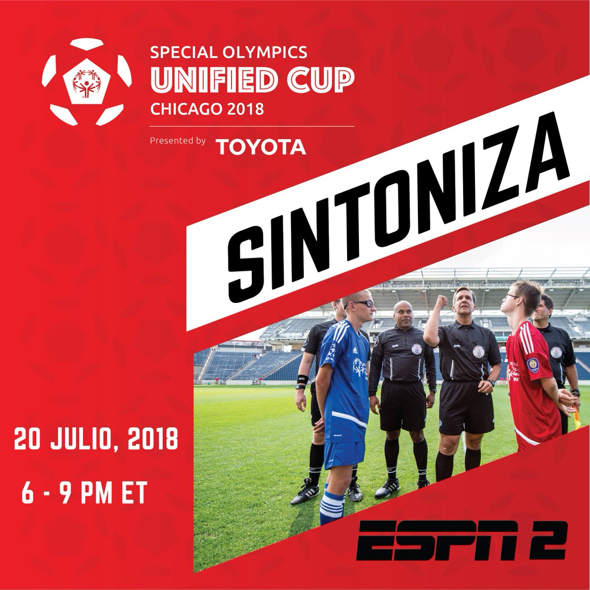 OEP_PERU's tweet photo. ¡En tan solo unos días comenzará la primera Copa Unificada del mundo y no te la vas a querer perder! Transmisión EN VIVO y en PRIMETIME en ESPN2 ¡Asegúrate de sintonizar el 20 de julio a las 6 P.M. para ver toda la acción! #SpecialOlympics50 #EligeIncluir https://t.co/Py7spffDf9