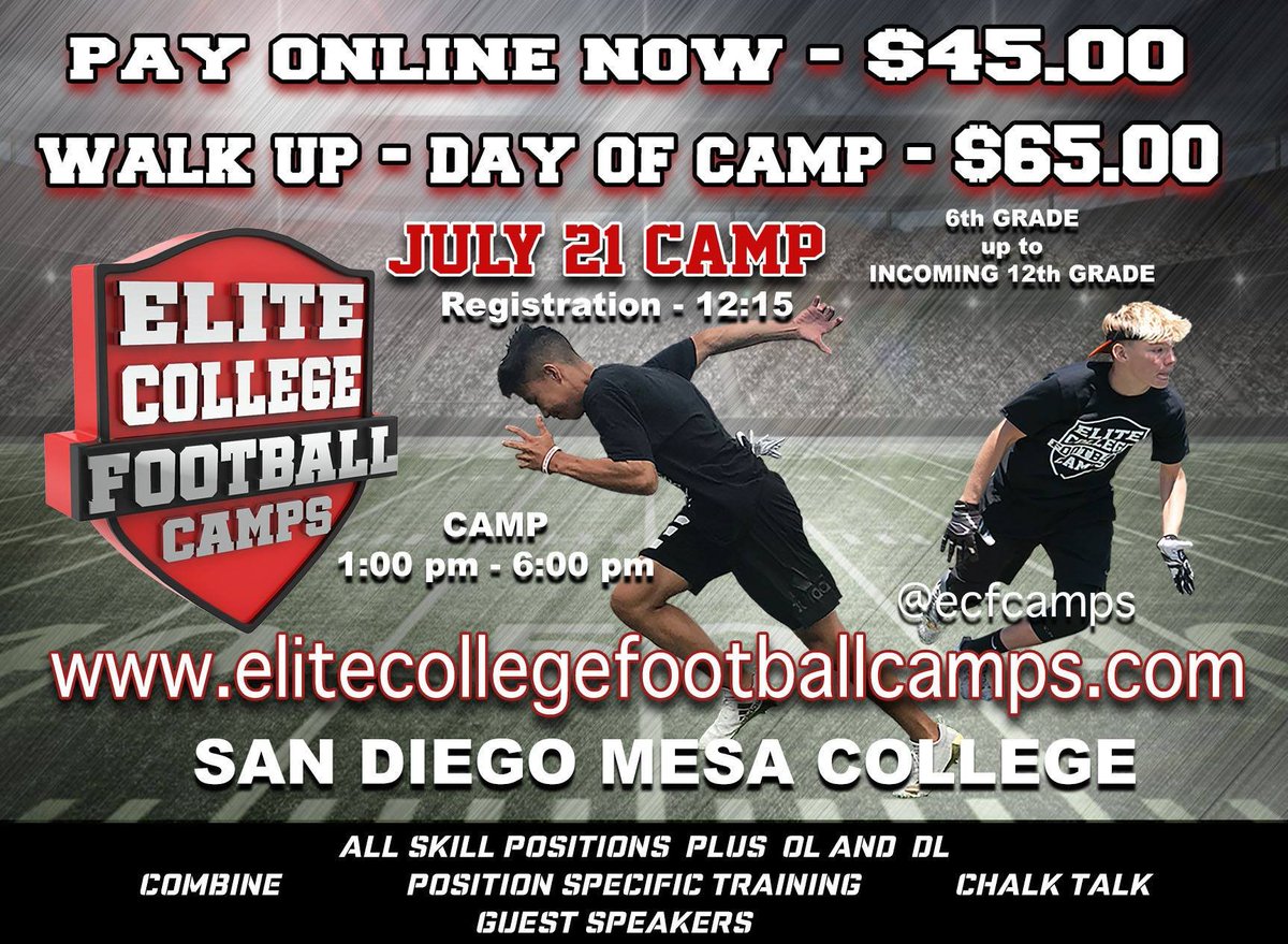ecfcamps's tweet photo. Sat. July 21st at Mesa College Registration at 12p.m. #BeElite #Compete https://t.co/ROgBaWDMHJ