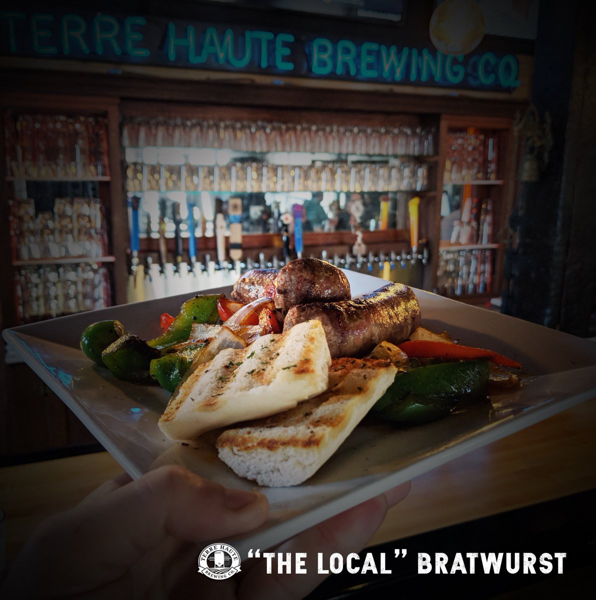 thbcbeer's tweet photo. New Menu Item! "The Local" has gone..."Local!" Two Baesler's Market local pork brats, peppers, onions, and spicy mustard all made with "The Local," THBC beer. Served with two ciabatta points. Pairs well with a pint of "The Local" #CraftFoods #THBC #BaeslersMarket https://t.co/CoxjrVC8zV
