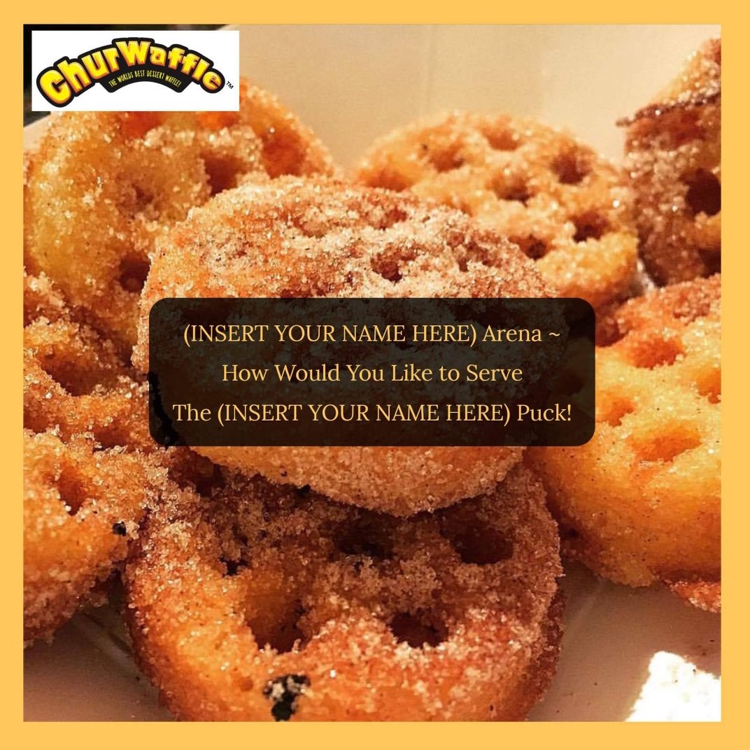 ChurWaffle's tweet photo. @NHL Who wants the ChurWaffle Puck served in their arena? @NHLBlackhawks @SanJoseSharks @Condors @NHLFlames @NHLBruins @PredsNHL @NHLFlyers @NHLJets @usahockey #arenas #Hockey #NHL #IceHockey #foodies #arenafood #menu #chickenandwaffles #dessert #pucks #hockeypuck #delicious https://t.co/FoNlHCNY4W