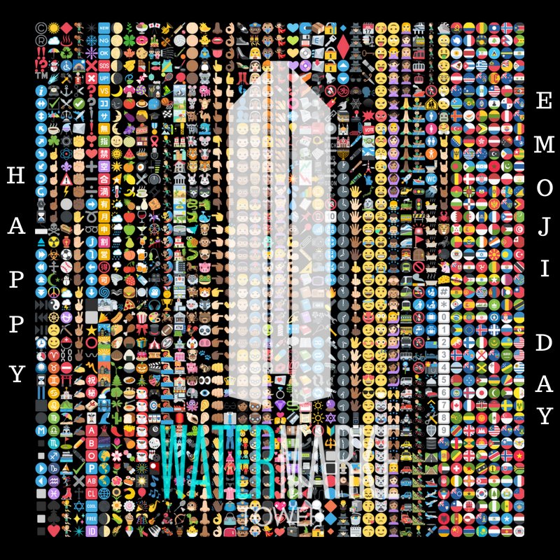<a href="/watermarketower/">Watermarke Tower</a> says "Happy World Emoji Day" ... Express yourself! #dtla #emoji #expression #communication